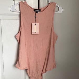 Ribbed Racer Neck Bodysuit - Mauve